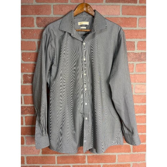 Michael Kors Mens Non Iron Button Up Dress Shirt Collared Gray Size 17.5 34/35 - Picture 1 of 5